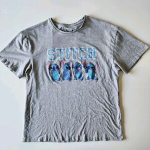 DISNEY Lilo And Stitch Shirt Womens Large Graphic Tee Grey‎ Cute Cartoon Y2K Top